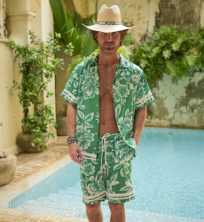 Short-Sleeve Shirt Santa Marta – green – white floral print – Shay collection – Miss June Paris – 2