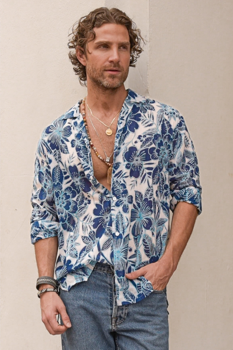 Camisa Barranquilla – branco/azul – estampa floral – manga comprida – coleção Shay – Miss June Paris – 3