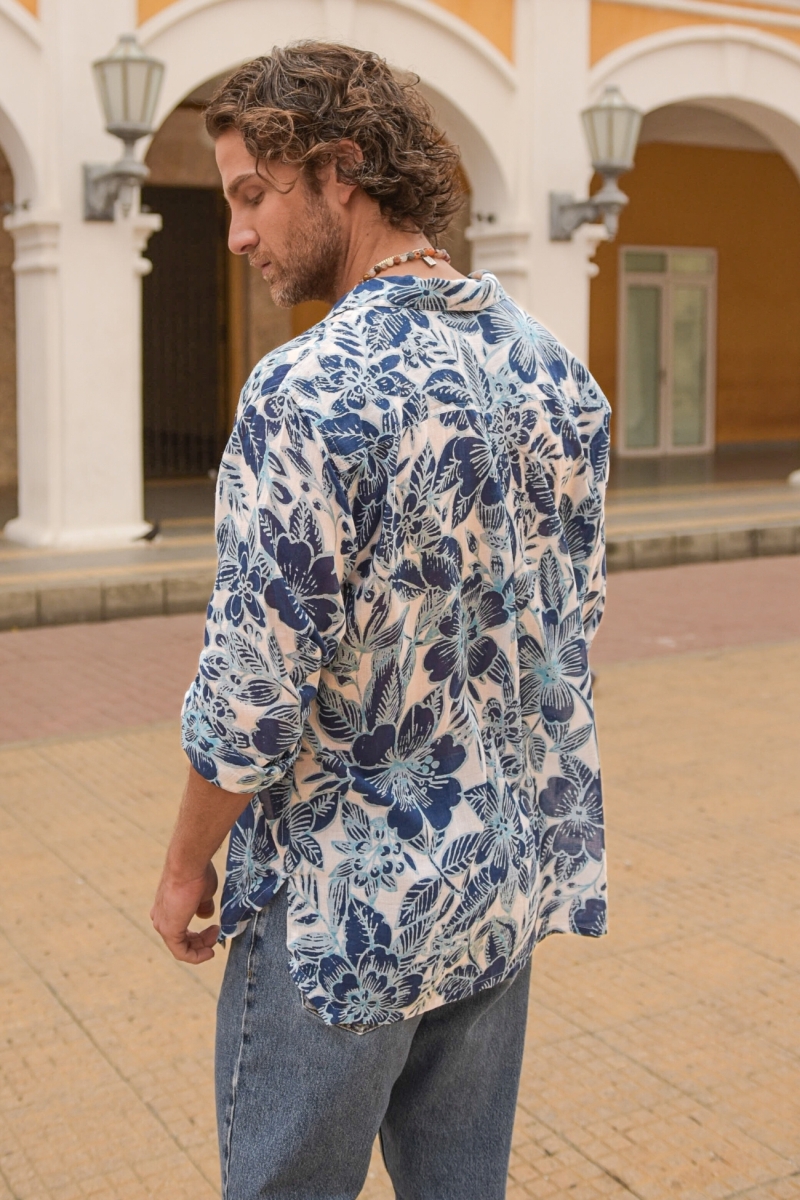 Camisa Barranquilla – branco/azul – estampa floral – manga comprida – coleção Shay – Miss June Paris – 4