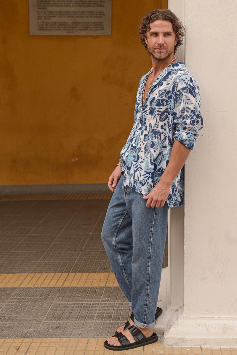 Camisa Barranquilla – blanca/azul – estampado floral – manga larga – colección Shay – Miss June Paris – 2