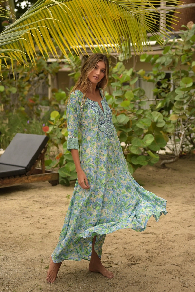 Vestido longo Mariana - verde/azul - estampa floral - Miss June Paris - 4