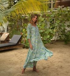 Vestido largo Mariana - verde/azul- estampado floral - Miss June Paris - 4