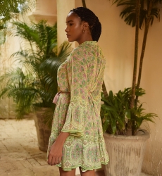 Helena short dress - pink and green - delicate floral print - embroidered details - Miss June Paris - 4