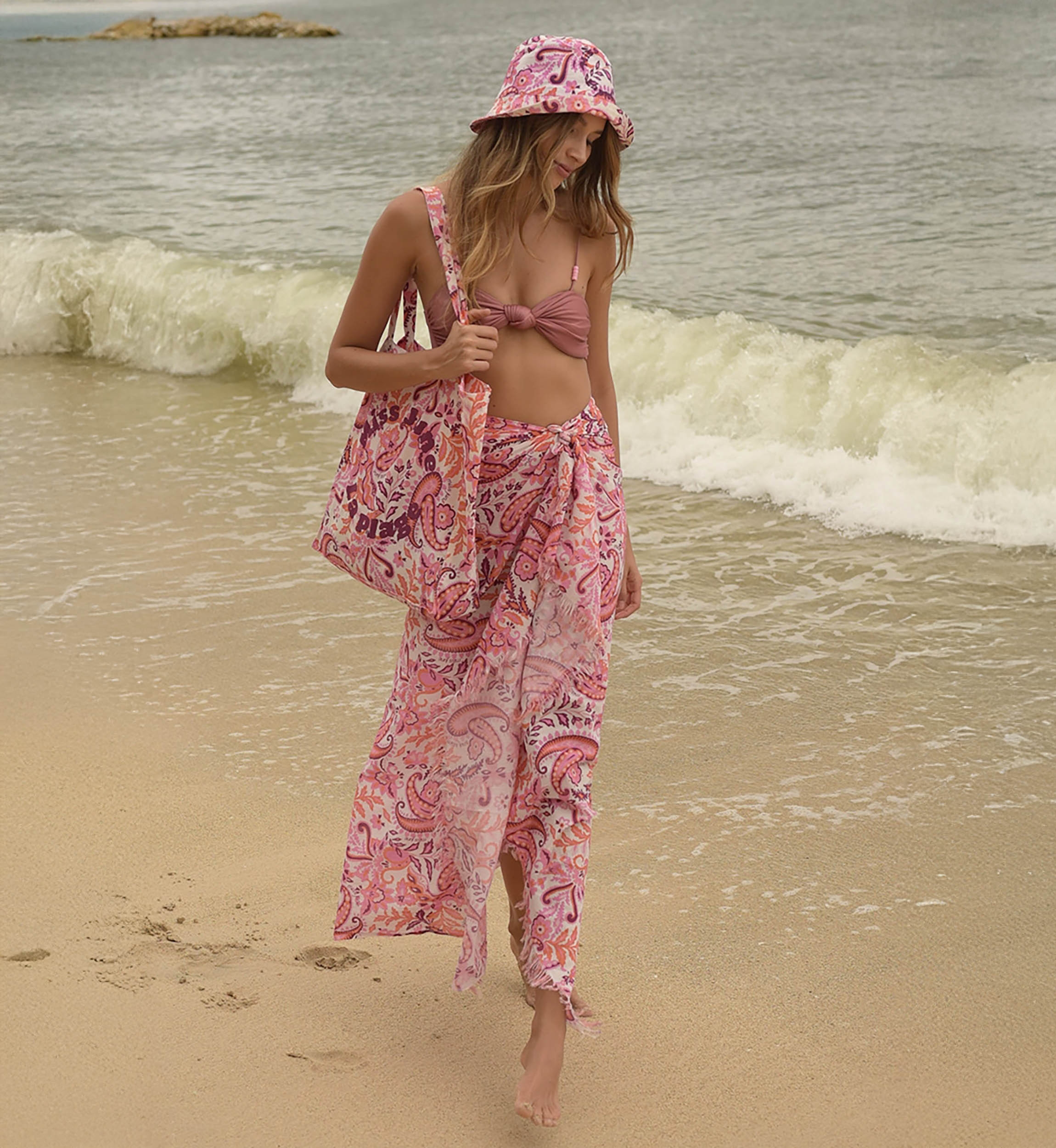 Pareo La Plage - orange and purple motifs - Miss June Paris - 1