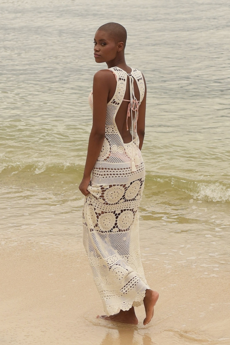 Vestido Longo Angel - Branco - Crochê - Mangas Curtas - Costas Abertas - Boho - Miss June Paris - 4