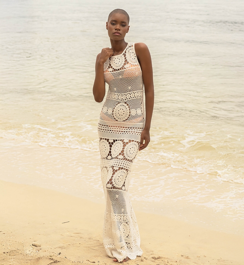 Vestido Largo Angel - Blanco - De Ganchillo - Mangas Cortas - Espalda Descubierta - Bohemio - Miss June Paris - 1