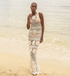 Vestido Largo Angel - Blanco - De Ganchillo - Mangas Cortas - Espalda Descubierta - Bohemio - Miss June Paris - 1