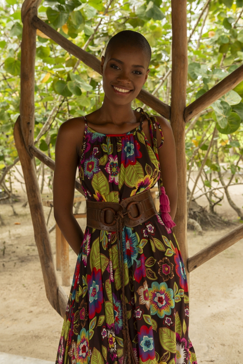 Vestido longo ASTOR: marrom - floral boho - alças finas - Miss June Paris - 1