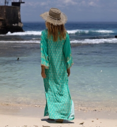 Lizzy long dress - turquoise - gold patterns - Miss June Paris - 3