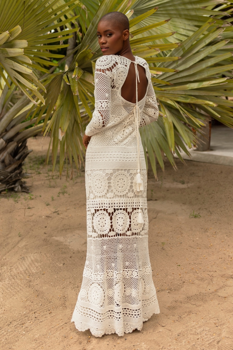 Vestido Longo Birkin - Branco - Crochê - Mangas Longas - Boho - Miss June Paris - 2