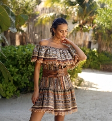 Vestido curto Shiloh - marrom - lantejoulas bordadas - Miss June Paris - 2