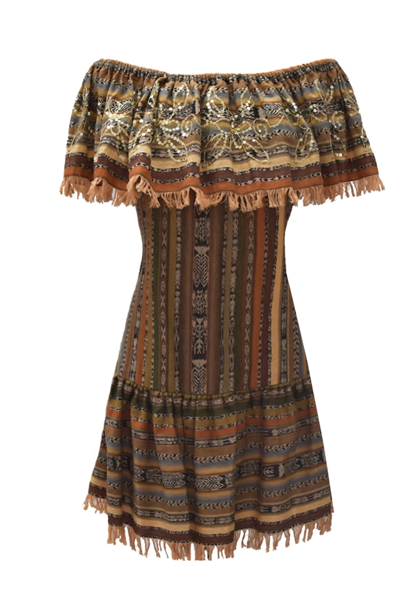 Shiloh short dress - brown - embroidered sequins - Miss June Paris - 4