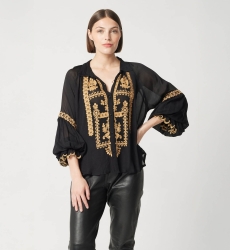 Camisa mujer Anya - negra - detalles bordados - manga larga - look bohemio chic - Miss June Paris - 3