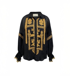 Anya women's shirt - black - embroidered details - long sleeve - bohemian chic look - Miss June Paris - 5