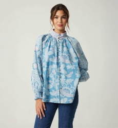 Vestido curto Clemence - padronagem paisley - botões prateados - 100% algodão - Miss June Paris - 3