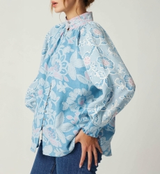 Clemence short dress - paisley pattern - silver buttons - 100% cotton - Miss June Paris - 5