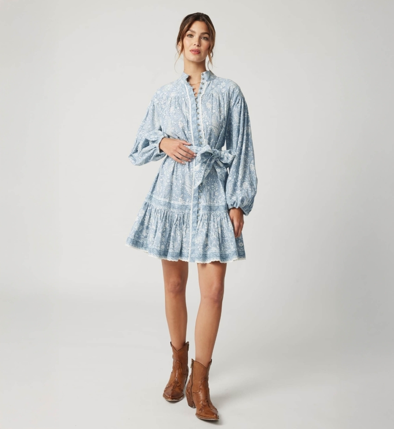 Vestido curto Clemence - padronagem paisley - botões prateados - 100% algodão - Miss June Paris - 1