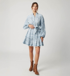 Clemence short dress - paisley pattern - silvery buttons - 100% cotton - Miss June Paris - 1