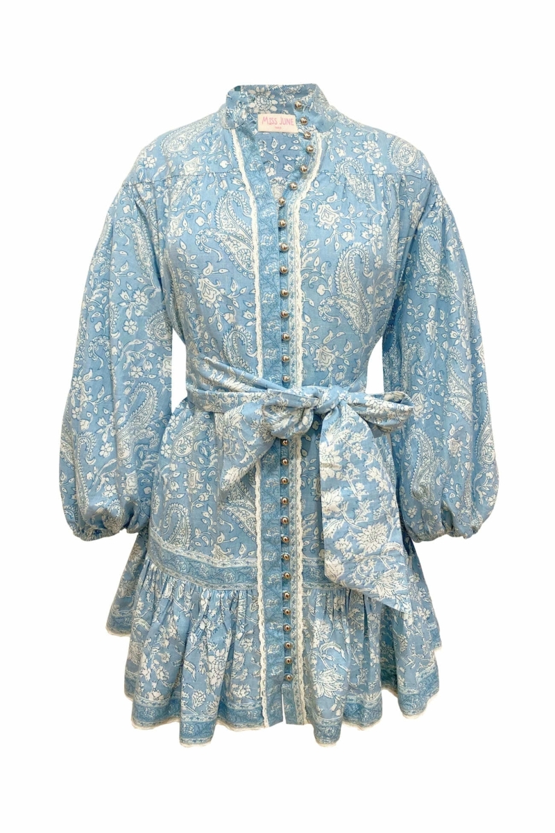 Vestido curto Clemence - padronagem paisley - botões prateados - 100% algodão - Miss June Paris - 6