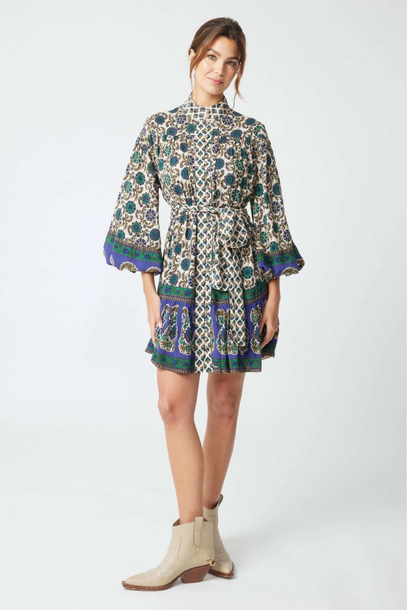 Vestido curto Charlotte - motivos em verde e bege - Miss June Paris - 3