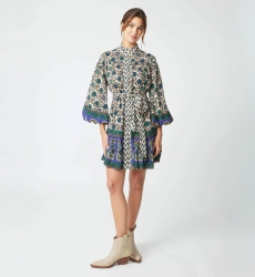 Vestido curto Charlotte - motivos em verde e bege - Miss June Paris - 3