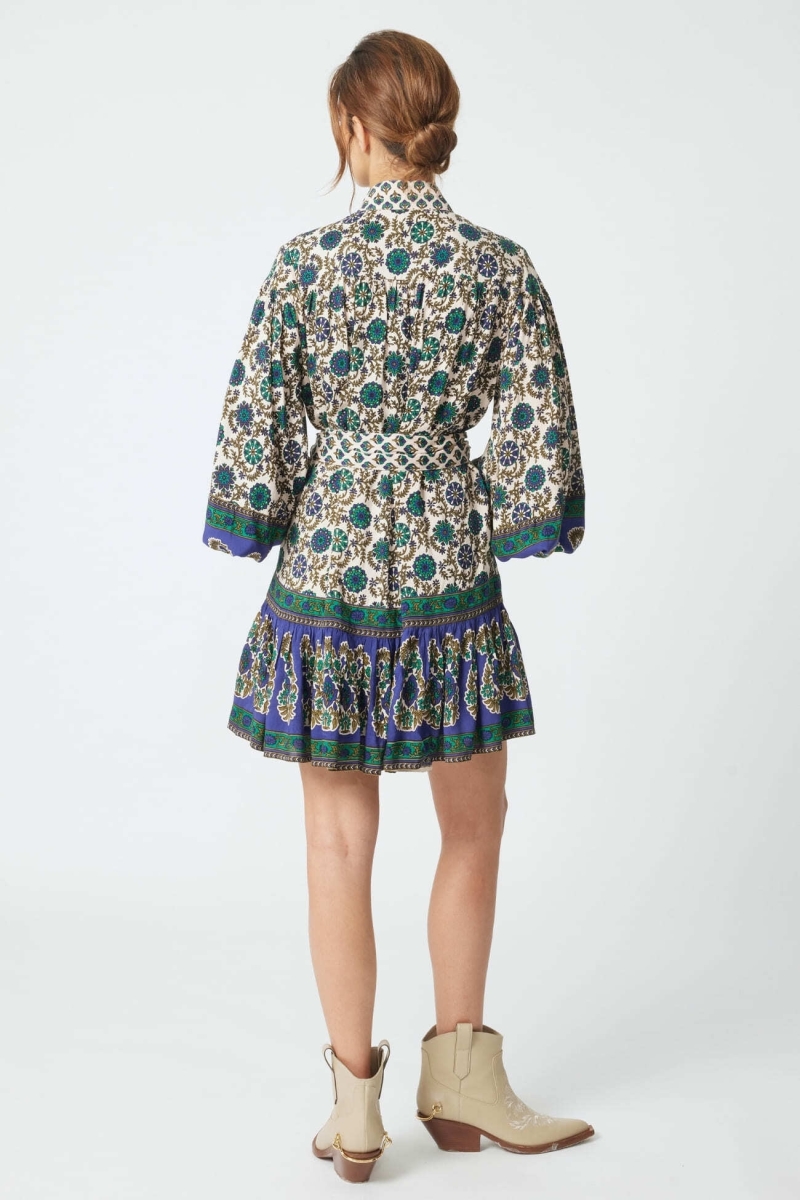 Charlotte short dress - green and beige motifs - Miss June Paris - 4