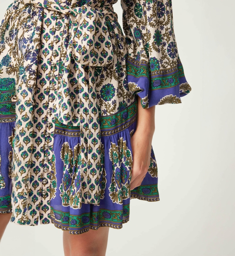 Vestido corto Charlotte - motivos verdes y beige - Miss June Paris - 5