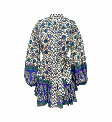 Vestido curto Charlotte - motivos em verde e bege - Miss June Paris - 6