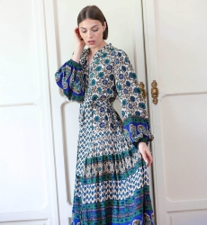 Eleonore long dress - beige and green - Miss June Paris - 2