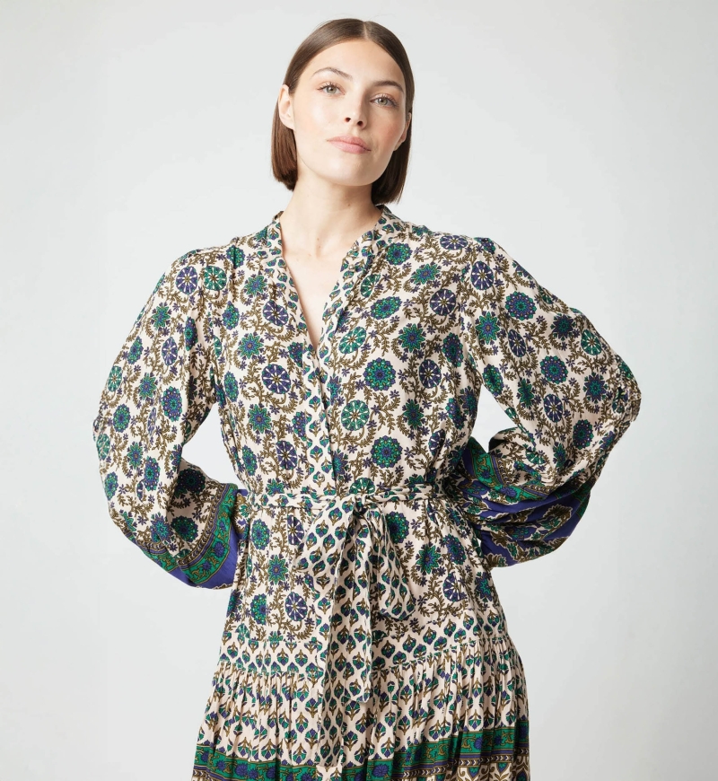 Eleonore long dress - beige and green - Miss June Paris - 5