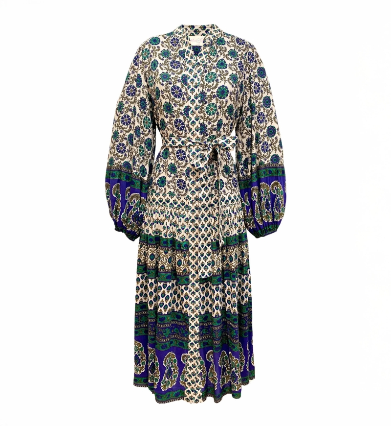 Vestido longo Eleonore - bege e verde - Miss June Paris - 6