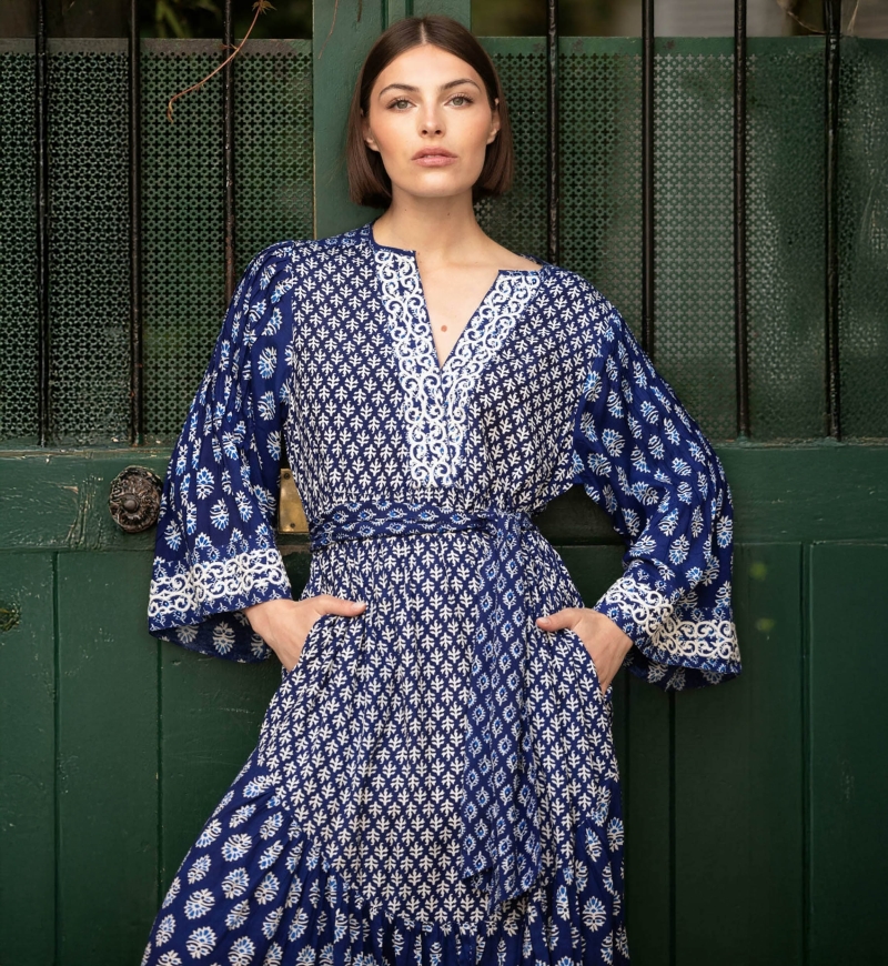 Vestido largo Elise - motivos bordados blancos - Miss June Paris - 1