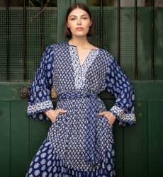 Vestido longo Elise - motivos bordados brancos - Miss June Paris - 1