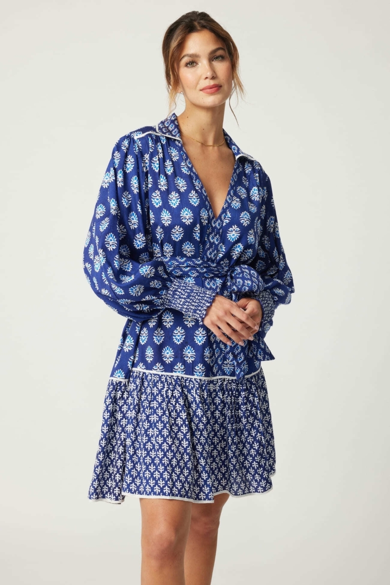 Vestido curto Alix - azul marinho - motivos brancos - Miss June Paris - 3