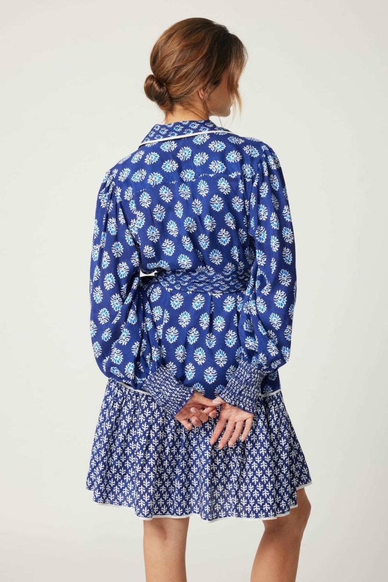 Alix short dress - navy blue - white prints - Miss June Paris - 4