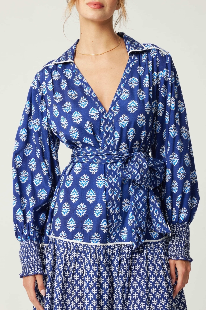 Alix short dress - navy blue - white prints - Miss June Paris - 5