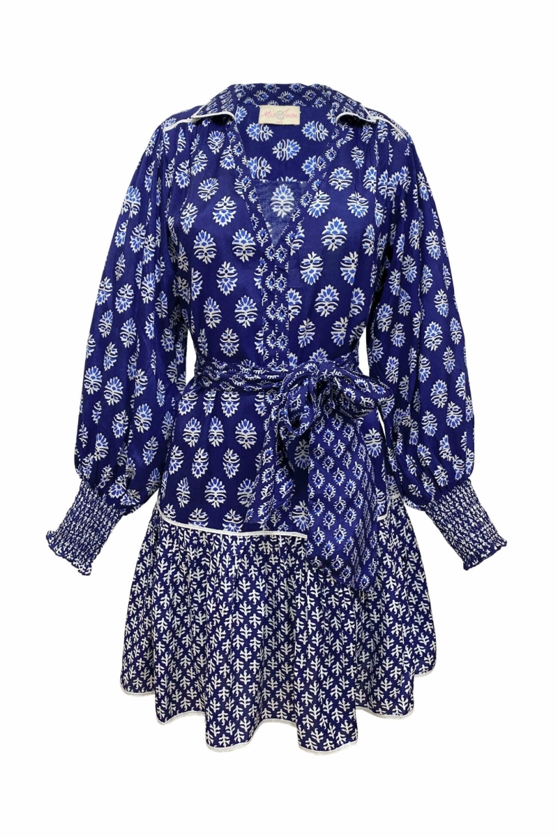 Alix short dress - navy blue - white prints - Miss June Paris - 6