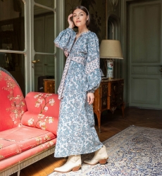 Vestido longo Kim - 100% algodão - botões prateados - Miss June Paris - 3