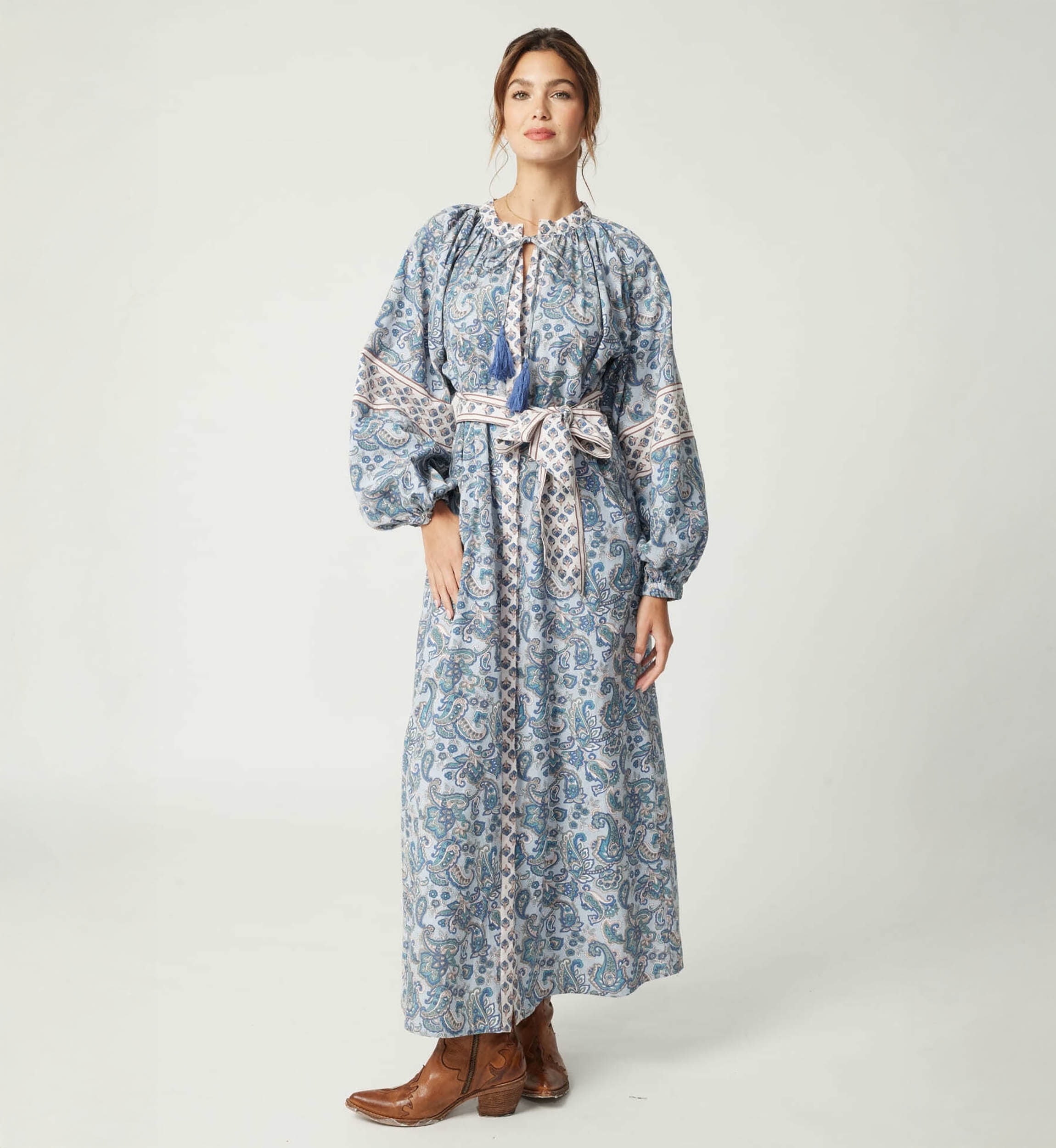 Vestido longo Kim - 100% algodão - botões prateados - Miss June Paris - 4