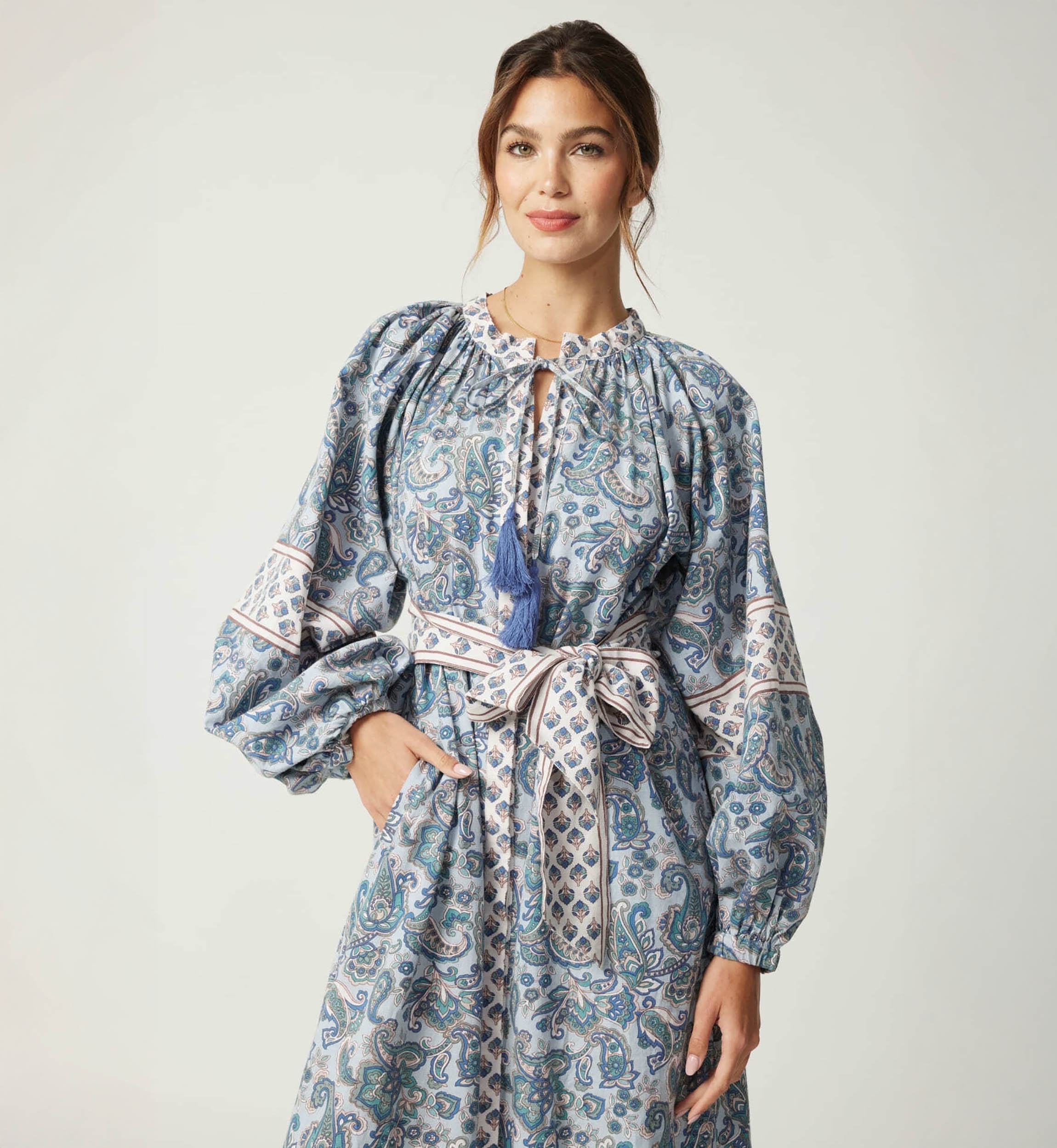 Vestido longo Kim - 100% algodão - botões prateados - Miss June Paris - 1