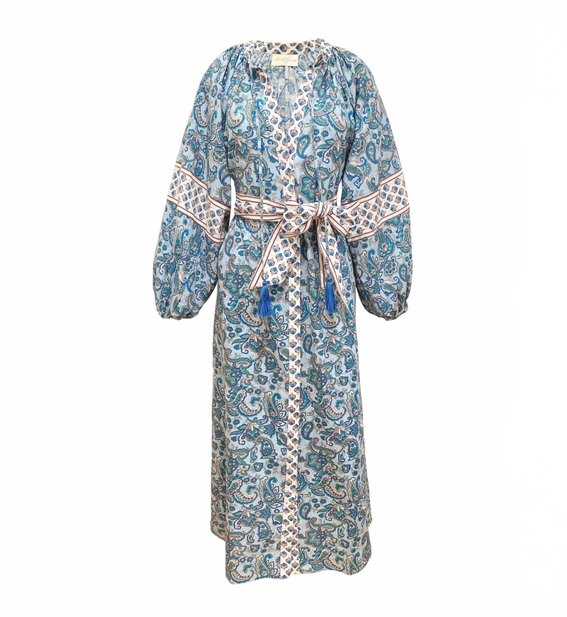 Kim long dress - 100% cotton - silvery buttons - Miss June Paris - 6