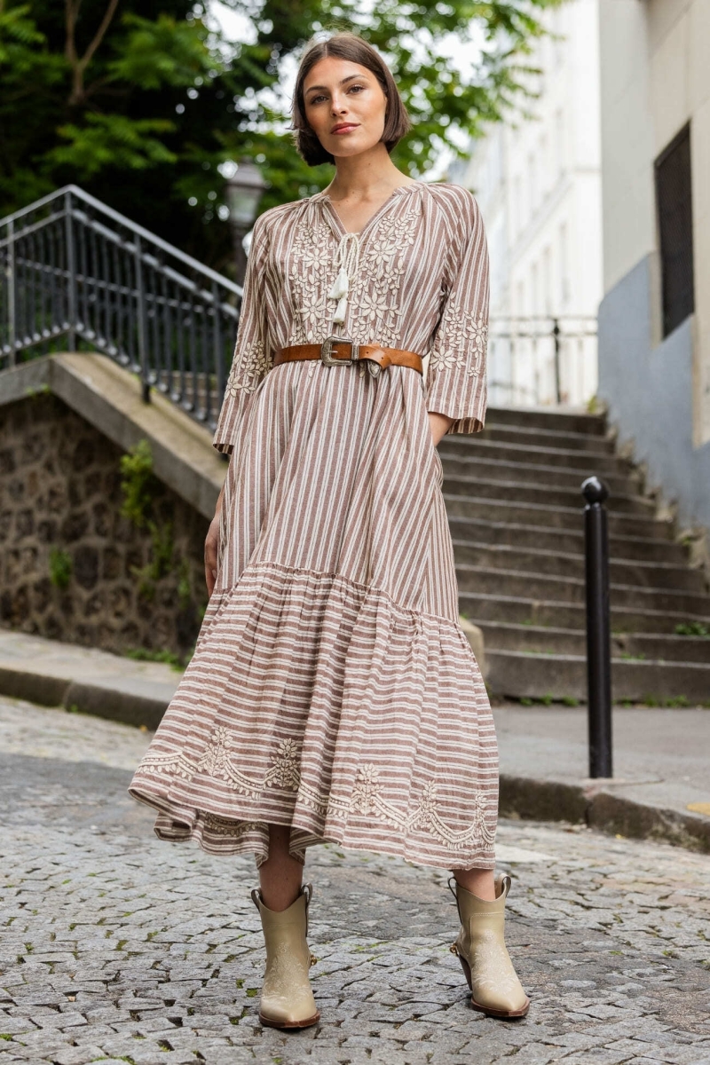 Vestido longo Solene - ajuste solto - 100% algodão - Miss June Paris - 2