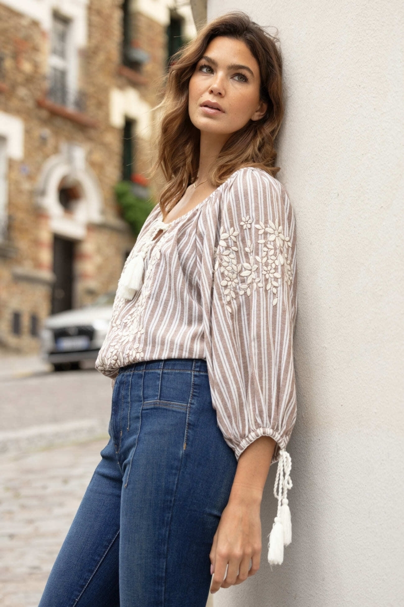 Blusa Axelle - decorada con pompones - algodón - Miss June Paris - 3