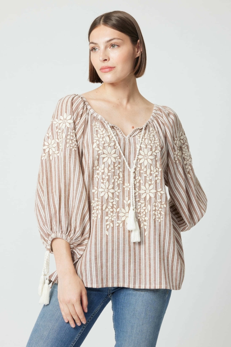 Axelle blouse - adorned with pompoms - cotton - Miss June Paris - 1