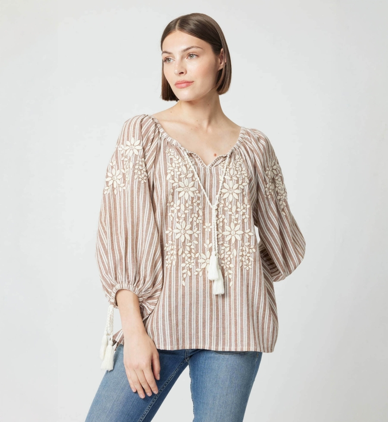 Axelle blouse - adorned with pompoms - cotton - Miss June Paris - 1