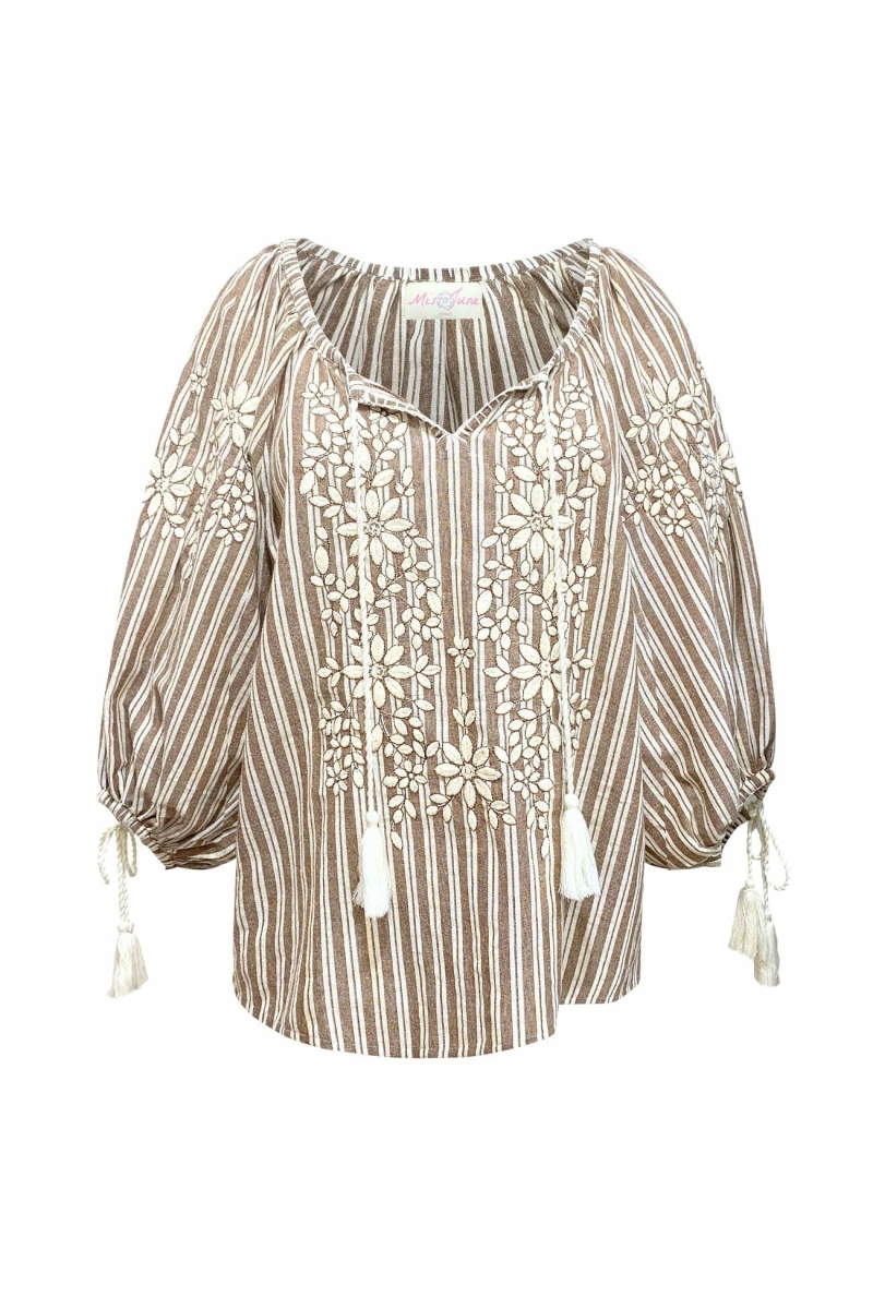 Axelle blouse - adorned with pompoms - cotton - Miss June Paris - 6