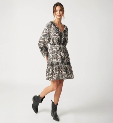 Vestido curto Dorine - motivo floral e bordado preto - Miss June Paris - 1