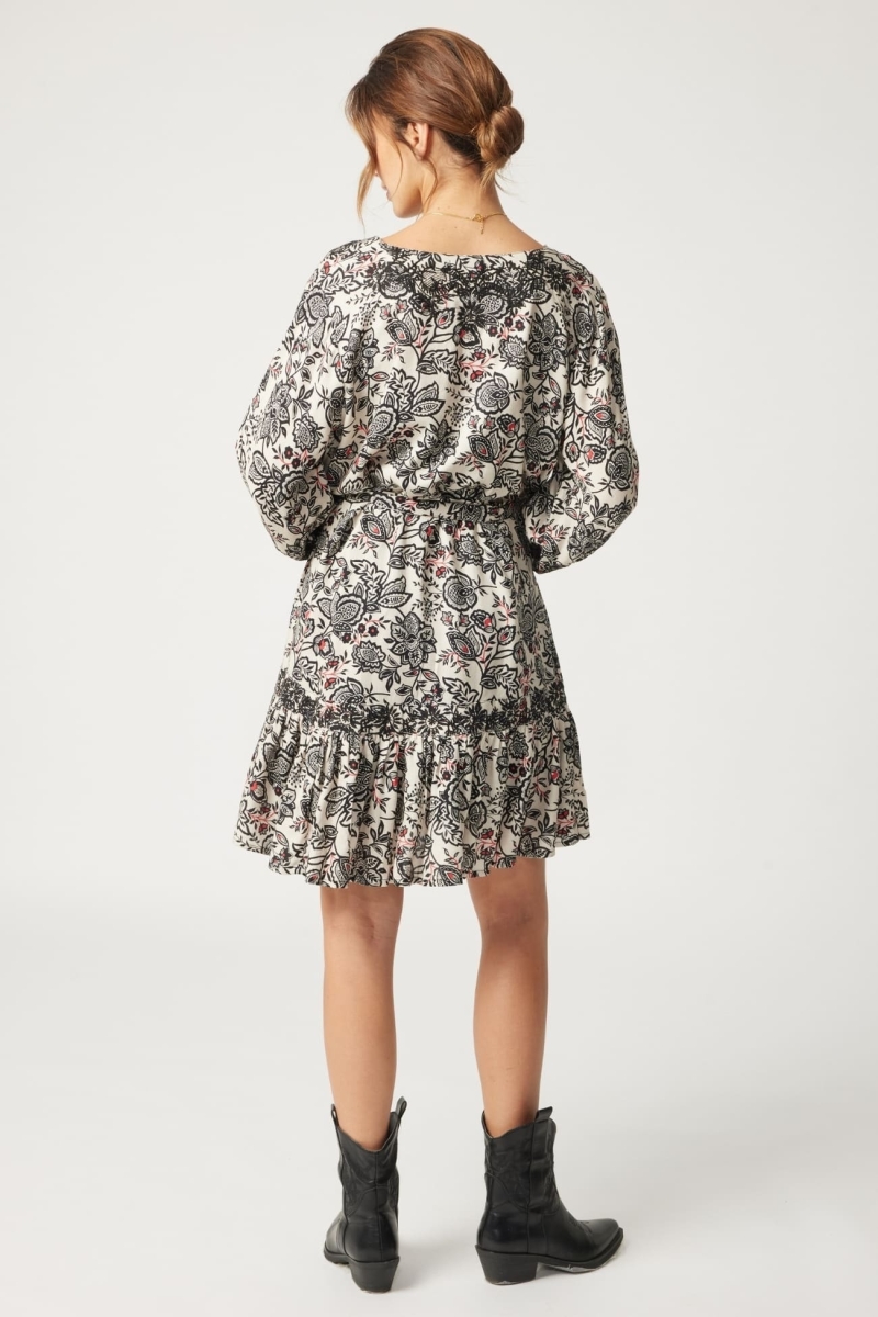 Vestido corto Dorine - motivo floral y bordado negro - Miss June Paris - 4
