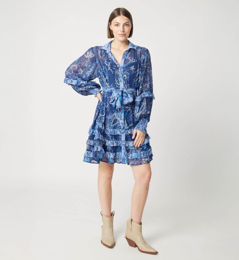 Vestido curto azul Philippine - motivos em branco e azul - Miss June Paris - 3