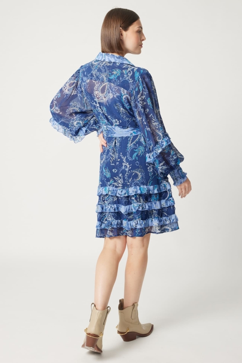 Philippine blue short dress - white and blue patterns - Miss June Paris - 4